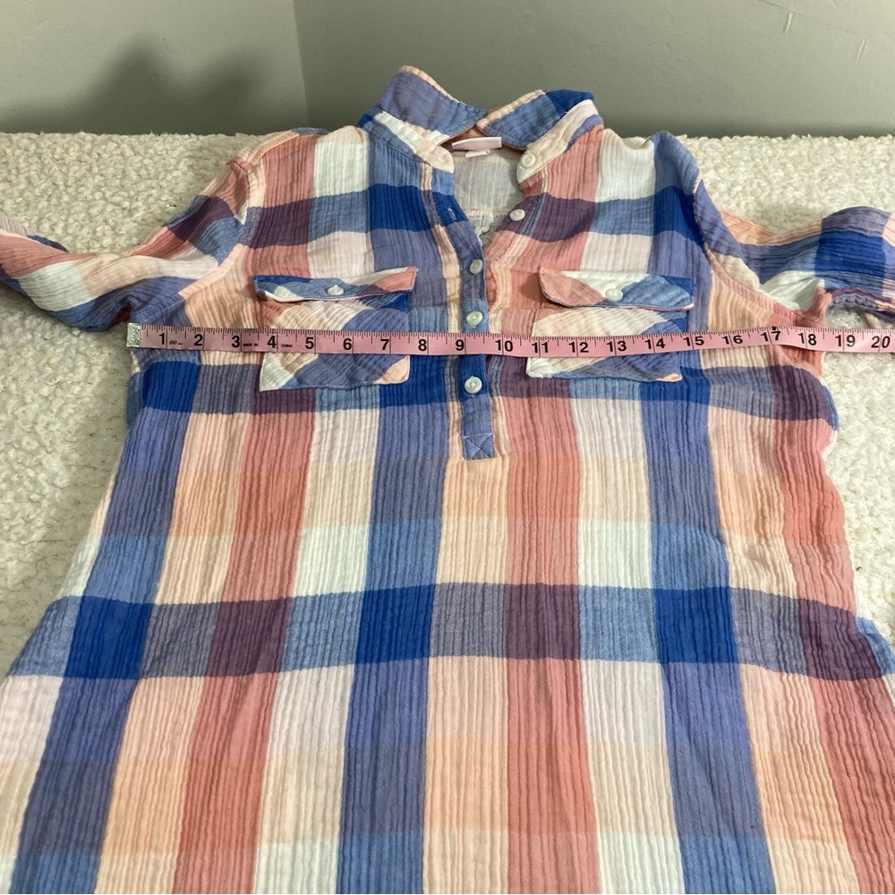Isabel Maternity Plaid Tunic Top Pink Blue Tie Waist - Picture 4 of 14